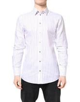 Dolce & Gabbana White Stripes Cotton GOLD Formal Dress Shirt